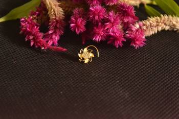 Designer Golden Meenakari Diamond Floral nose ring or Nose Pin 4