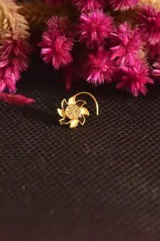 Designer Golden Meenakari Diamond Floral nose ring or Nose Pin