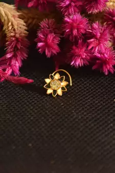Designer Golden Meenakari Diamond Floral nose ring or Nose Pin