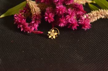 Designer Golden Meenakari Diamond Floral nose ring or Nose Pin 3