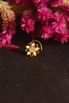 Designer Golden Meenakari Diamond Floral nose ring or Nose Pin