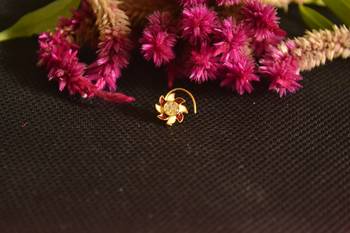 Designer Golden Meenakari Diamond Floral nose ring or Nose Pin 2