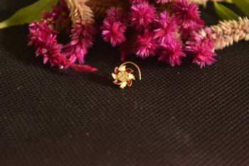 Designer Golden Meenakari Diamond Floral nose ring or Nose Pin 3