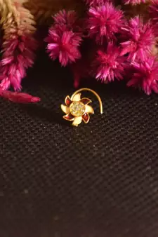 Designer Golden Meenakari Diamond Floral nose ring or Nose Pin