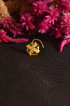 Designer Golden Meenakari Diamond Floral nose ring or Nose Pin