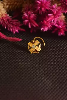 Designer Golden Meenakari Diamond Floral nose ring or Nose Pin