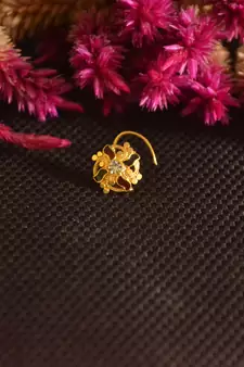 Designer Golden Meenakari Diamond Floral nose ring or Nose Pin