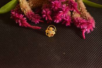 Designer Golden Meenakari Diamond Floral nose ring or Nose Pin 2