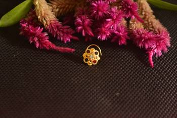 Designer Golden Meenakari Diamond Floral nose ring or Nose Pin 3