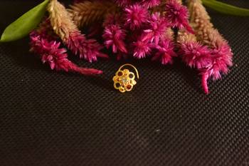 Designer Golden Meenakari Diamond Floral nose ring or Nose Pin 4
