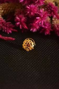 Designer Golden Meenakari Diamond Floral nose ring or Nose Pin
