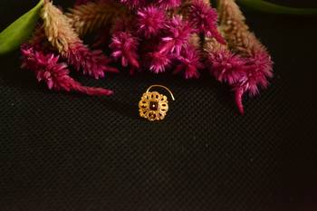 Designer Golden Meenakari Diamond Floral nose ring or Nose Pin 3