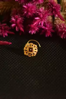 Designer Golden Meenakari Diamond Floral nose ring or Nose Pin