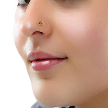 Designer Golden PINK Diamond Floral nose ring or Nose Pin 1