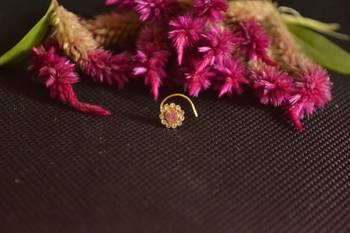 Designer Golden PINK Diamond Floral nose ring or Nose Pin 2