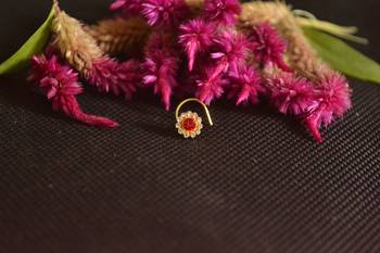 Designer Golden RED Diamond Floral nose ring or Nose Pin 4