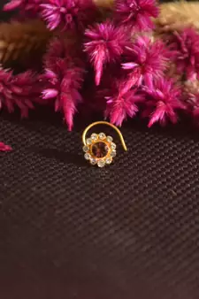 Designer Golden Meenakari Diamond Floral nose ring or Nose Pin