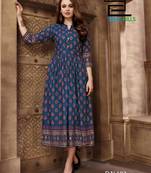 Blue printed rayon long-kurtis