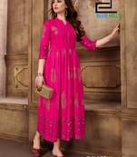 Hot-pink printed rayon long-kurtis