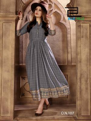 Grey printed rayon long-kurtis 1