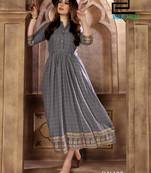 Grey printed rayon long-kurtis