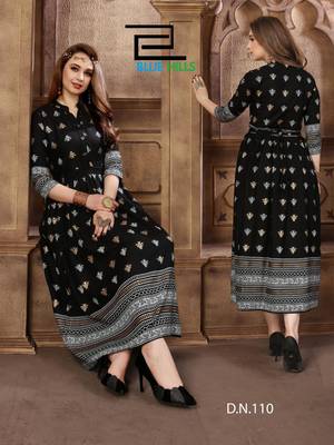 Black printed rayon long-kurtis 1