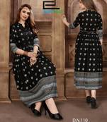 Black printed rayon long-kurtis