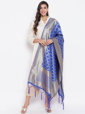 Blue Banarasi Silk Jacquard Woven Dupatta 1