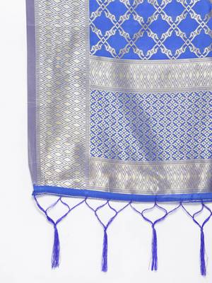 Blue Banarasi Silk Jacquard Woven Dupatta 2
