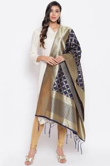 Navy Blue Banarasi Silk Jacquard Woven Dupatta