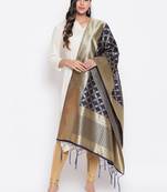 Navy Blue Banarasi Silk Jacquard Woven Dupatta
