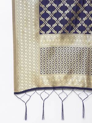 Navy Blue Banarasi Silk Jacquard Woven Dupatta 2