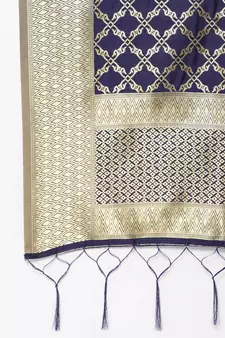 Navy Blue Banarasi Silk Jacquard Woven Dupatta