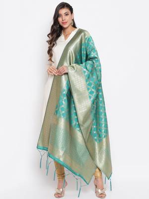 Aqua blue Banarasi Silk Zari Woven Dupatta Kurtis and Salwar Kameez 1