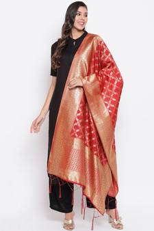 Red Banarasi Silk Jacquard Woven Dupatta