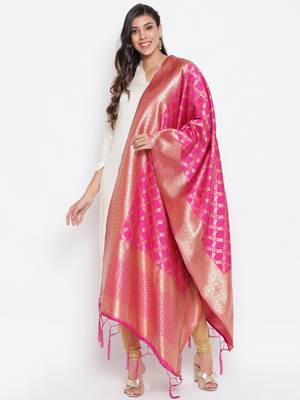Rani Pink Banarasi Silk Jacquard Woven Dupatta 1