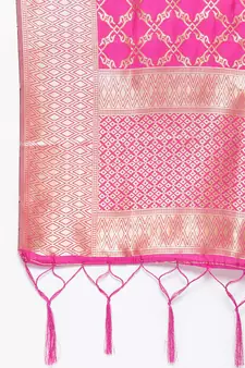 Rani Pink Banarasi Silk Jacquard Woven Dupatta