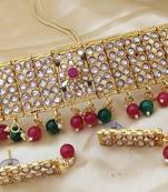 Golden CZ Red Green Pearl Choker Necklace Set