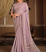 Onion Pink Color Resham Zari And Ribbon Embroidery Silk Georgette Party Wear Saree With Blouse Piece