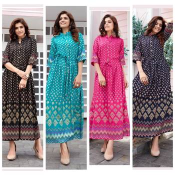 Light-blue printed rayon long-kurtis 2