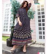 Navy-blue printed rayon long-kurtis