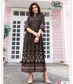 Black printed rayon long-kurtis