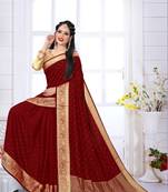 Maroon plain art silk saree with blouse