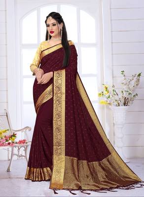 Purple plain art silk saree with blouse 1