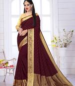 Purple plain art silk saree with blouse