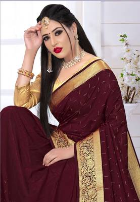 Purple plain art silk saree with blouse 3