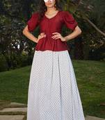 White plain polyester semi stitched lehenga