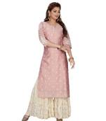 PEACH COLOR CHANDERI STRAIGHT KURTA SET WITH MAL COTTON GARARA top