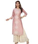 PEACH COLOR CHANDERI STRAIGHT KURTA SET WITH MAL COTTON GARARA top