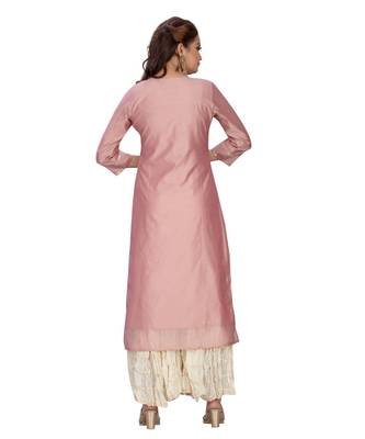 PEACH COLOR CHANDERI STRAIGHT KURTA SET WITH MAL COTTON GARARA top 3